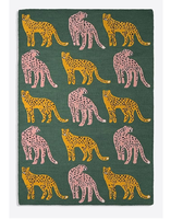 Karpet motif Cheetah, latar belakang hijau dan Cheetah kuning untuk ruang anak-anak atau Dekorasi Modern
