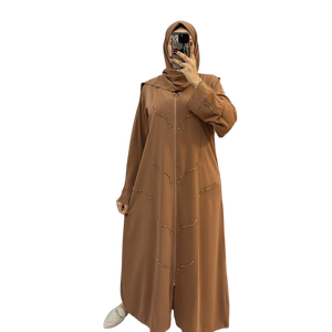 Hooded Floor Length <b>Abaya</b> Women Long Sleeve Solid Color Modest Dress Polyester Embroidery Middle East Style Summer Breathable - Product Image 1