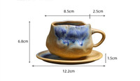 MSH Tasse à café vintage irrégulière avec transmutation en grès rétro avec logo personnalisé avec soucoupe
