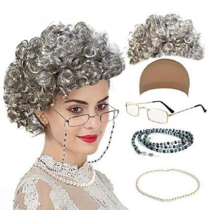 Conjunto de disfraz para mujer mayor, <span class=keywords><strong>peluca</strong></span>, gafas, cadenas, cuentas de perlas, collar, <span class=keywords><strong>peluca</strong></span> - Product Image 2