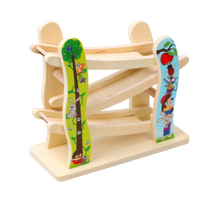 Wooden Car Race 3 Tracks Toy Car Ramp Race Track Toddler Wooden Toys Trucks