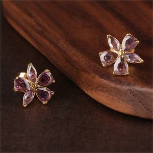 Pendientes de Botón JUSTOP de Flores para Mujer Chapados en Oro de 18K con Circonita de Talla Marquesa y Montura de Garra Delicada, Joyería Moderna de Acero Inoxidable - Product Image 5