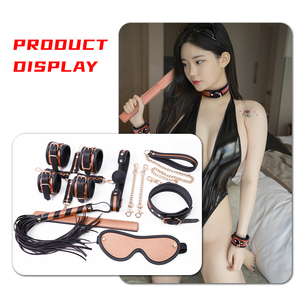 Ensemble de bondage en cuir de qualité supérieure, 8 pièces, kit de restraints pour couples, expédition discrète, masque pour les yeux, fouet, bâillon, menottes, rouge, bleu, or, boîte cadeau - Product Image 2