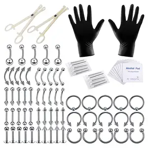 Kit de piercing de lábio, conjunto de 140 peças de piercing de aço inoxidável nariz e lábio, língua, cartilagem industrial, sobrancelha, barbell, joias