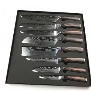 Accessorio per coltello da cucina giapponese di vendita caldo coltello da cuoco in acciaio inossidabile damasco set di coltelli da cucina con manico in resina professionale