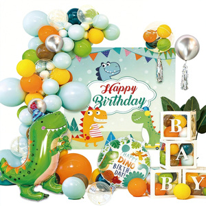 1 Niedliches Dinosaurier-Themen Aluminiumballon-Set mit Hintergrundtuch und Poster-Dekorationen für Kinderpartys Happy <span class=keywords><strong>Birthday</strong></span> Ballons - Product Image 1