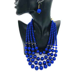 Collar de perlas de múltiples capas, conjunto de joyería africana, Collar de babero de moda con pendientes de gota - Product Image 5