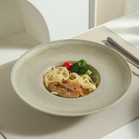 Assiette en céramique solide de luxe, finition mate gris-vert clair, entièrement en porcelaine, ensemble d'assiettes rondes pour dîner, pâtes/salade/viande grillée
