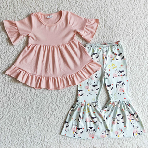 RTS <b>Farm</b> Western Bell Bottom Pants Clothes <b>Sets</b> for Kids Baby Girls Short Ruffle Top Long Pants Outfits - Product Image 4