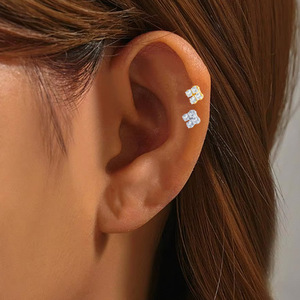 Heart Shape Zircon <b>Earrings</b> For Women Daily Wear Titanium Alloy Studs With Prong Setting Ear Cartilage Jewelry - Product Image 3