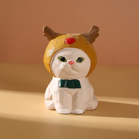 Série de chats de Noël sculptés à la main en bois, ornement de voiture et de bureau, chat de dessin animé réaliste, cadeau mignon, artisanat en bois