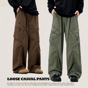 Prévente – Pantalon cargo large style américain, écologique, coupe ample vintage, coupe droite, décontracté, pour le printemps - Product Image 2