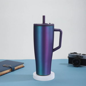 Gobelet isotherme en acier inoxydable 40oz avec paille et couvercle, design moderne dégradé violet pour l'extérieur - Product Image 3
