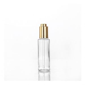 Wholesale 2oz Round Cylinder Flat Shoulder Serum Dropper <b>Bottle</b> 60ml Essential Oil Glass <b>Bottle</b> With Gold Silver Press Dropper - Product Image 2