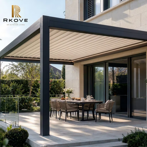 Pérgola de Pared RKOVE RK-C2 de 4*6m con Terraza Cubierta de Vidrio y Luz LED Cálida para Área de Desayuno en Villas Europeas - Product Image 1