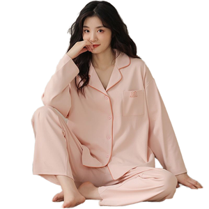 Conjunto de pijama de algodón modal para mujer – Ropa de dormir ligera de manga larga con botones y bolsillos (tallas S–XXXL) - Product Image 1