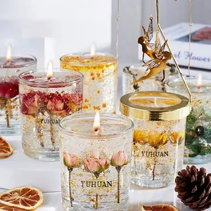 Custom Women Luxury Gifts Floral Wholesale Private Label Luxury Jelly Wax Scented Candle Gift Set Dried Flowers Wedding Candle