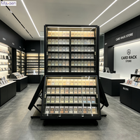 Vitrine d'exposition de cartes à collectionner Maxsen personnalisable, moderne, avec éclairage LED, à un seul côté, étagères multi-matériaux, montage facile, portable
