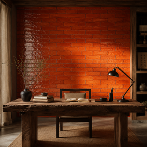 Piastrelle di Lusso <span class=keywords><strong>in</strong></span> Terracotta Arancione Pesimone, Formato Subway 60x240mm, Piastrelle <span class=keywords><strong>in</strong></span> Ceramica Artigianali con Smalto Craquelé per Pareti della Cucina - Product Image 2