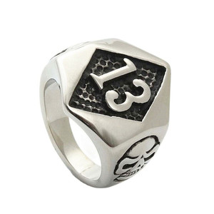 Men's Titanium Steel <b>Skull</b> <b>Ring</b> 13 Logo Geometric Design Retro Punk Style Silver Jewelry Gift - Product Image 1
