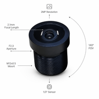 Objectif Fisheye 2,1 mm M12 2 mégapixels pour caméra CCTV avec capteur 1/3 pouce D/H/V 140 °   * 120 °   * 90 °   Objectif d'appareil photo fisheye