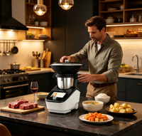 Robot de cuisine Comfort Touch 14-en-1, système flexible avec cuiseur vapeur, pétrisseur, fonction de cuisson, préparation de desserts, préparation de repas quotidiens, multilingue