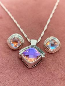 <b>Real</b> Quartz Jewelry Set 925 Sterling Silver Pendant and Earrings Natural <b>Crystal</b> Gemstone Jewelry for Women Custom Design - Product Image 1