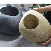 Pot Bunga Batu Fiberglass, Pot Tanaman Dekorasi Rumah & Taman, Pot Tanaman Nordik Kreatif Besar, Pot Tanaman Indoor & Outdoor, Pot Ukiran Tangan Gaya Pedesaan