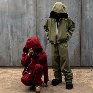 Custom Zipper <strong>Nylon</strong> <strong>Jogger</strong> Baggy Running Soft Shell Track Suit Jacket and <strong>Jogger</strong> Pant Set Waterproof Windbreaker Tracksuits Men - Product Image 2