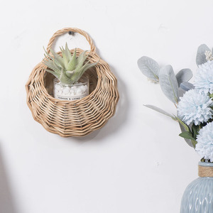 Panier suspendu en osier tressé à la main, rond, à fixer au mur, pot de fleurs XH24 135DZ, options de couleur blanc naturel et noir - Product Image 3