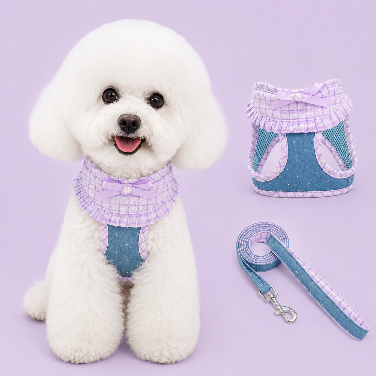 Harnais de poitrine violet + corde de traction de 1,5 mètre