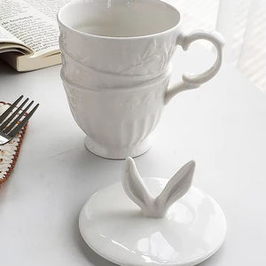 แก้วน้ำชาเซรามิคหูกระต่ายวินเทจ 350 มล. เป็นมิตรกับสิ่งแวดล้อม สำหรับใช้ในบ้าน ใส่นม กาแฟ อาหารเช้า ข้าวโอ๊ต ผลไม้ ของหวาน ตกแต่ง - Product Image 6