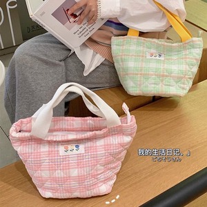 Sac à lunch isotherme en coton à motif écossais, sac fourre-tout portable pour les employés de bureau et les étudiants - Product Image 4