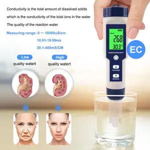 Verificador da qualidade da água com eletrodo substituível, 5 em 1, tds/ec/ph/salinidade/temperatura, pode medir a salinidade não-mar