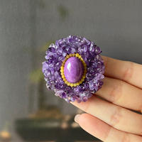 Broche de Amatista Natural en Forma de Flor con Cuentas de Mica Púrpura y Cera de Abeja, Estilo Vintage, Joyería para Mujer