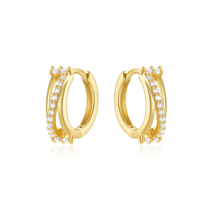 Nuevos Aros de Plata S925 con Circonitas Blancas y Letras Doradas para Uso Diario, para Mujer - Product Image 1