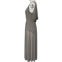 Robe de danse longue en maille drapée à col bénitier et dos nu, sans manches, pour femme, style moderne, Baili Taupe BC032018