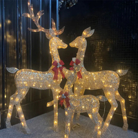 Grand 3 Pièces Led Lumineux Vacances 3d Cerf Famille Buck Doe Faon Renne Motif De Noël Lumière Pour Décorations De Noël En Plein Air