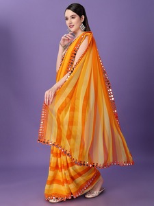 Sari indien traditionnel en georgette avec imprimé multicolore pour femme, coupe classique, longueur au sol, idéal pour un usage quotidien - Product Image 5