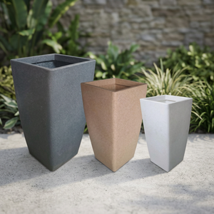 Pots de fleurs carrés modernes en plastique pour extérieur, jardinières de style minimaliste, options de couleurs gris, beige, blanc - Product Image 2