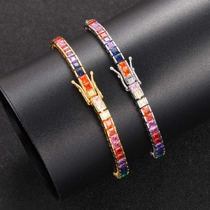 Hip Hop <b>Bracelet</b> Color Square Zircon Tennis Chain <b>Copper</b> Inlaid Men's Hip Hop Jewelry Tanjing Fashion Lijing Necklace - Product Image 4