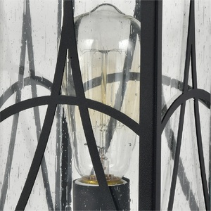 Lanterne de jardin en métal noir avec abat-jour en verre grainé, lumière chaude 2700K, luminaire extérieur IP54, ampoule incandescente A19 incluse - Product Image 5