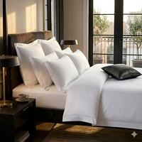 Parure de lit de luxe 100 % coton tissé écologique pour hôtel, 6060s 350tc, durable, 4 pièces : drap-housse, taies d'oreiller, housse de couette, taille King