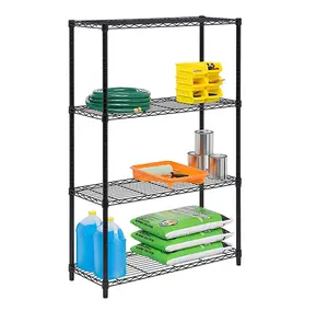 Jiamei Zwart Gepoedercoat Metalen Draadrekken Staal 4 Tier Plank Zware Opslag Plank Voor Keuken