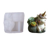 Moule en silicone Candyer Licorne pour bougie, pot en plâtre, idéal pour la décoration d'ornements d'aromathérapie DIY à la maison, moule pour pot de fleurs en ciment