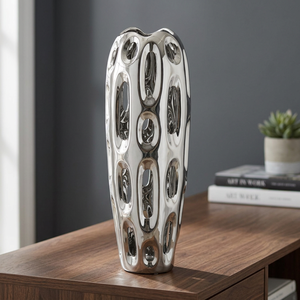 Vases à fleurs en métal de vente chaude pour la décoration de table Vases en relief de conception unique de chambre à coucher avec nickelé à faible coût - Product Image 1