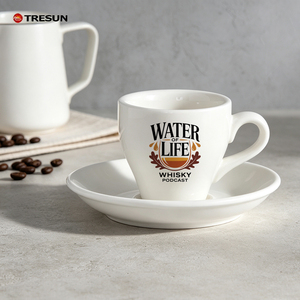 Ensemble tasse et soucoupe à café en porcelaine blanche, petit format, 2,5, 2,7, 3,5 oz, compatible lave-vaisselle, avec logo OEM, pour café expresso - Product Image 6