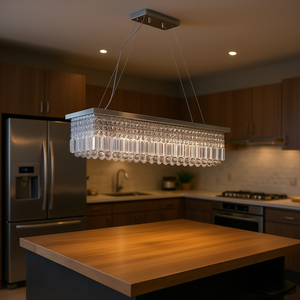 Lustre rectangulaire moderne en cristal chromé et fer, 8 lumières LED, luminaire suspendu pour îlot de cuisine - Product Image 2