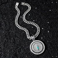 Collier personnalisé en alliage de zinc avec pendentif rotatif Saint Jude style hip-hop et chaîne en bambou