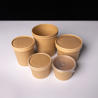 Boîte à soupe jetable personnalisable à paroi simple avec couvercle en papier kraft et PE, pour emporter, pour bouillie et poudre épicée, gobelets en papier